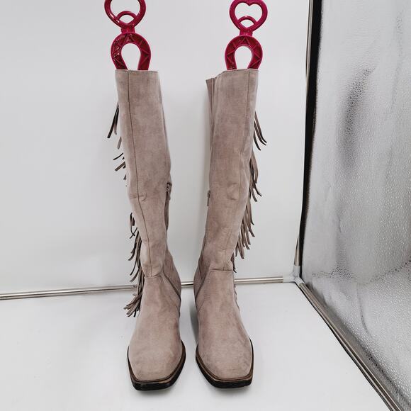 SO® Singalong Women's Boho Cowgirl Cottage core Fringe Knee-High Boots 8.5 - Picture 4 of 11